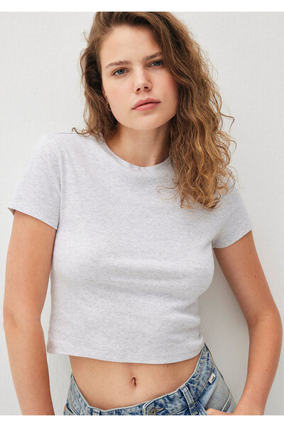Mavi Gri Basic Crop Tişört Crop / Kısa Kesim 1600814-85438