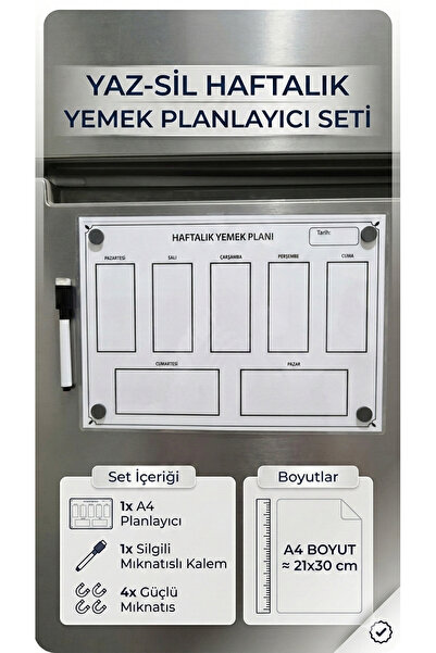 URDE Yaz Sil Haftalık Yemek Planı Magnet A4–Buzdolabı İçin Manyetik Menü Plan...