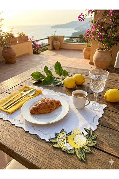 Lilies Atelier Limon Desen Keten 6 Adet Amerikan Servis Takım
