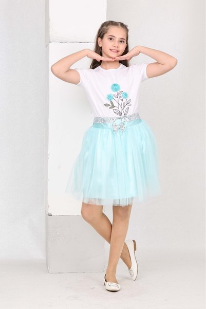 SEVİL GÖSTERİ & OKUL KIYAFETLERİ 23 April Show Outfit Girls' Skirted T-Shirt Set