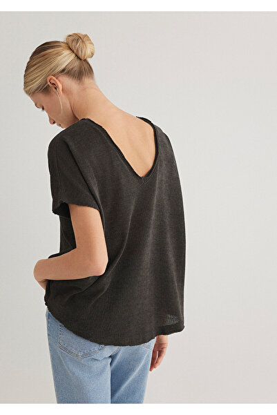 Mavi Textured Anthracite Basic T-Shirt Oversize / Wide Cut 167311 -70087