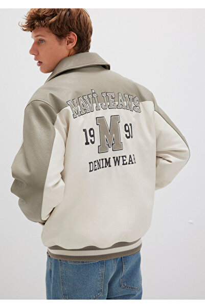 Mavi Jeans Printed Beige Faux Leather Jacket Loose Fit / Relaxed Fit 0110400-...