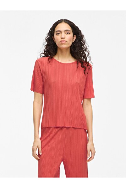 VILA Oberteil mit kurzen Ärmeln VIPLISA Plissierter