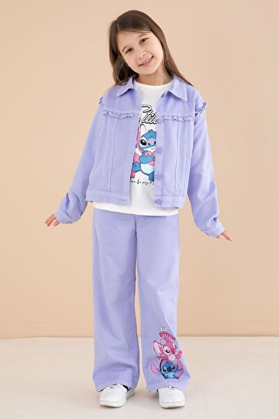 Cansın Mini Lila slatki set za devojčice sa jaknom i pantalonama Sa printom k...