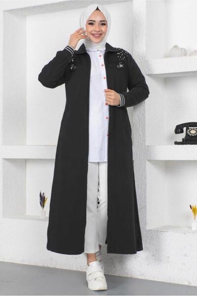 TRENDTESETTÜR KADIN SİYAH BONCUK DETAYLI DENİM KAP T 7808