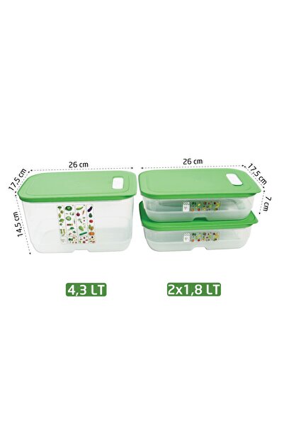 VİP AHMET Sebze, Meyve ve Yeşillik Saklama Kabı Seti 2*1.8 Lt + 4.3 Lt