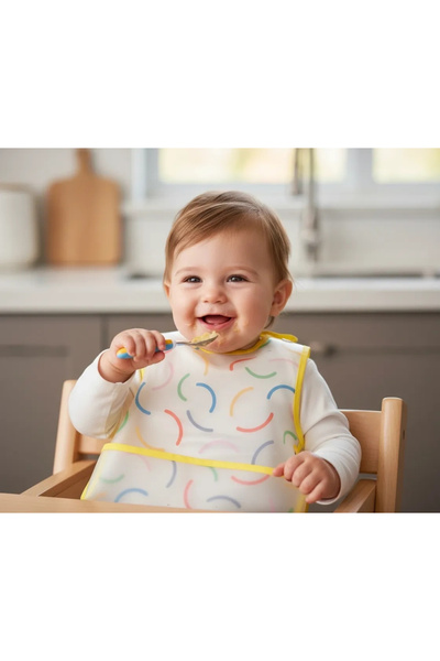 Babyjem مريلة أطفال صفراء مقاومة للبقع بوجه مبتسم