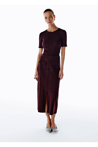 Knitss Extrafıne Merino Yün Karışımlı Triko Etek Mor