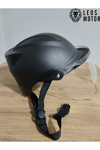 Leos -SİPERLİKLİ JOKEY KASK-SİYAH RENK-YERLİ ÜRETİM-MOD1