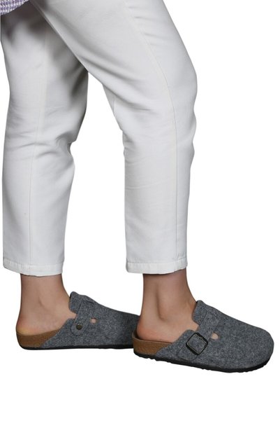 YILDIZ SHOES Ithal Unisex Kışlık Önü Kapalı Keçeli Günlük Sabo Ev Terliği Misafir Ev Terliği Gri