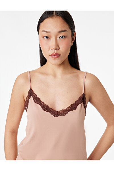 Koton Viscose Fabric Lace Detailed Strappy Pajama Top