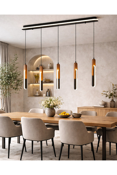 Özcan Aydınlatma 1426-5As Wooden 5'Li Sıralı Sarkıt Siyah
