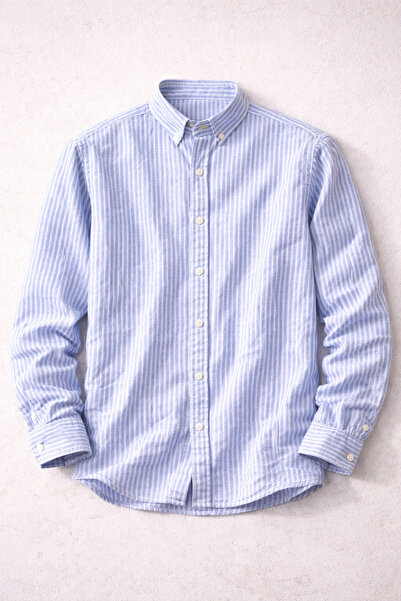 Valiberta Plava Pamuk košulja - vertikalna pruga Prugasto i široki izgled