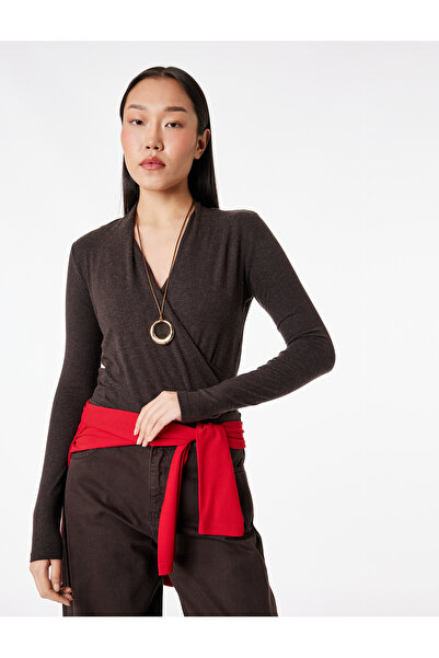 Koton Sheep Wool Blend Long Sleeve Slim Fit Double Breasted V-Neck Bodysuit