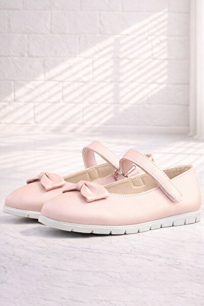 Rakerplus Дівчачі балетки з пудрово-рожевим бантиком на липучці