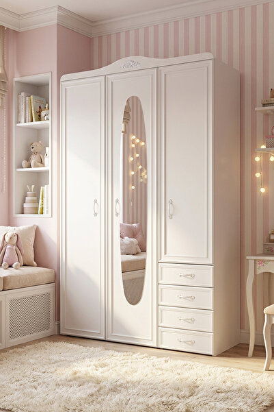 benim odam Isabella 3 Kapılı Çekmeceli Ayna Kapaklı Dolap Genç / Çocuk Odası 308