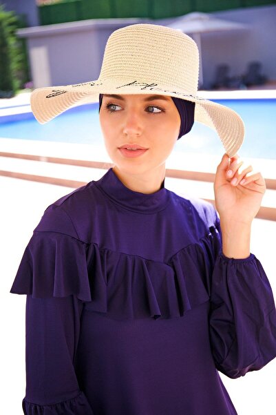 Marina Pălărie evazată din paie bej deschis scris 142329