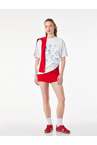 Koton Βαμβακερό μπλουζάκι με κοντό μανίκι με λαιμόκοψη με τύπωμα