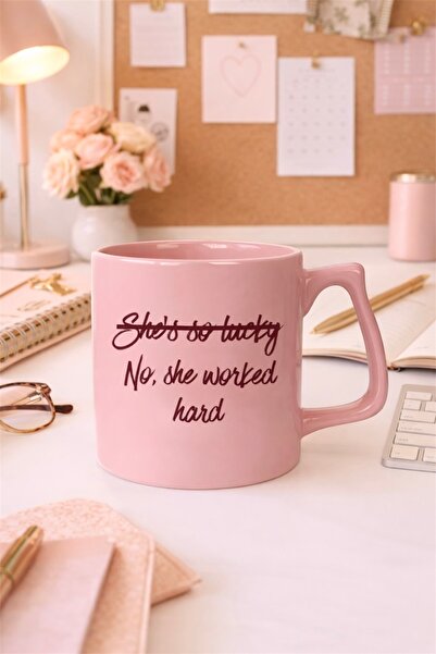 DVOYAGE "She Worked Hard" Pastel Pink Motivational Mug – Gift Option! (230 ml)