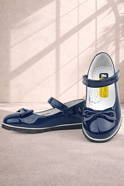 Rakerplus Navy Blue Patent Leather - Girl's Ballerinas with Velcro and Bow