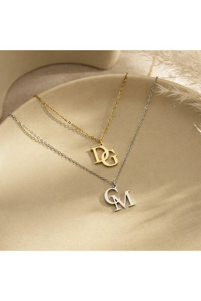 Soleildor 925 ayar Orijinal Gümüş Kişiye Özel İki Harf Gümüş Kolye