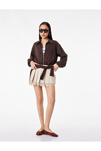 Koton Lace Detailed Thick Pleated Gabardine Mini Skirt