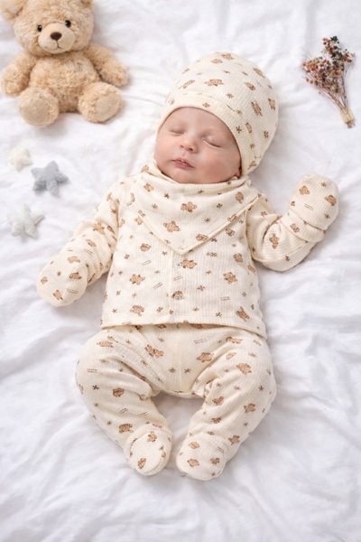 ENİA BABY Kız Erkek Bebek Pamuklu Yenidoğan 5 Parça Hastane Çıkış Seti 0-3 Ay