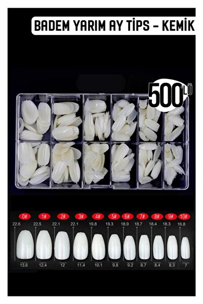 MOZIUR 500'lü Badem Takma Tırnak Tips - KEMİK