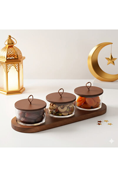 KB 3 Pcs Borosilicate Glass Sealed Jars with Wooden Tray，Date/Dried Fruit Sto...