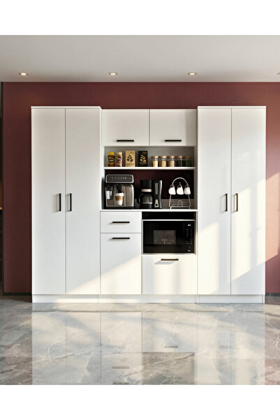 Moonlife Mobilya Novella 8 Kapak Tek Çekmeceli Dolaplı Kahve Köşesi Beyaz