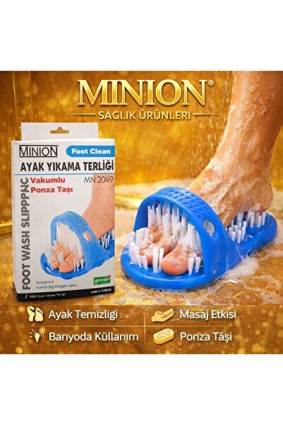 Minion Vantuzlu Ayak Yıkama Banyo Terliği Topuk Törpülü Fırçalı