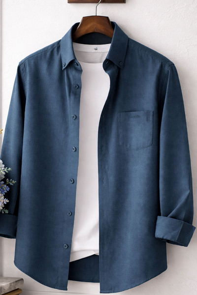 Varetta Muška košulja u boji plavog kamena, velika veličina, dugi rukav, jedn...