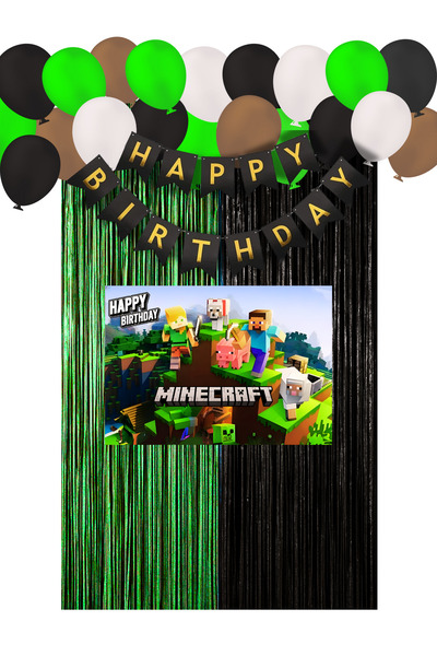 HAPPYLOOPPARTY MiNecRaFt Rođendanska Zavjesa i Srećan Rođendan Banner Dekorac...