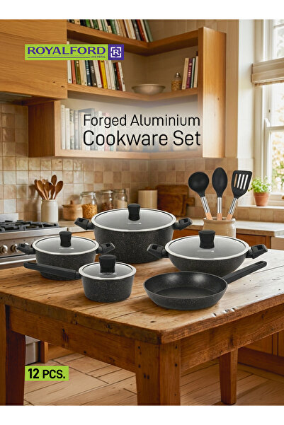 ROYALFORD طقم أواني طهي من الألومنيوم المزور الأصلي مكون من 12 قطعة RF12677