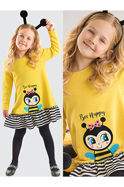 Denokids Μακρυμάνικο φόρεμα Bee Yellow Ruffle για κορίτσια