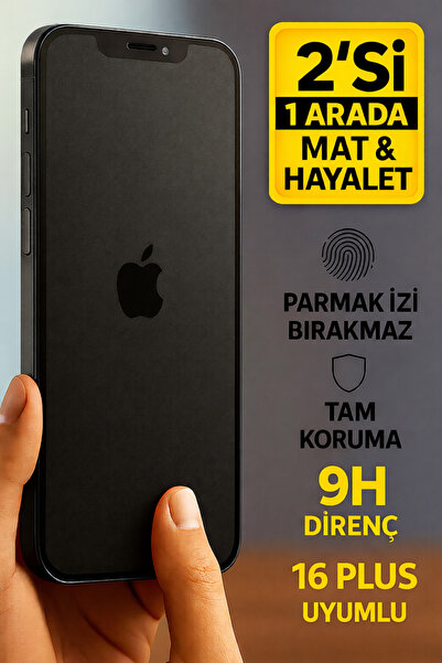 AyzTechCases İPHONE 16 PLUS Uyumlu MAT+HAYALET 2’si 1 Arada Tam Kaplayan ESNE...