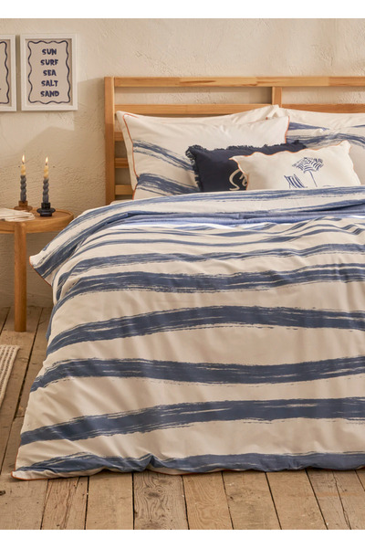 Bella Maison %100 Pamuk Saten Marine King Size Nevresim Seti Mavi-Beyaz (240x...
