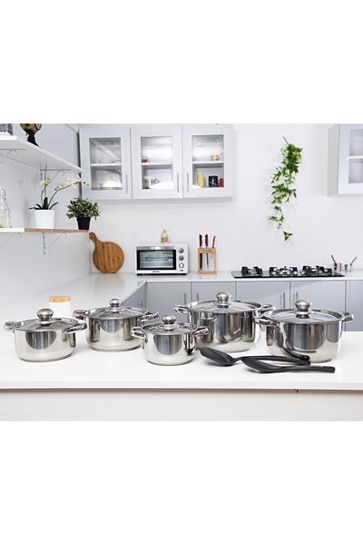 ROYALFORD 12pcs Set Pots with Lid Stainless Steel Induction Safe