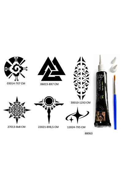 Airbrush Tattoo Aztek ve Maori 6 Adet Şablon ve Hint Kınası Geçici Dövme Seti