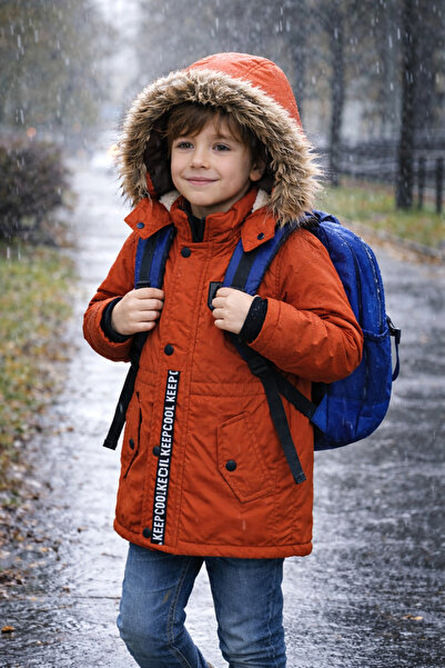 Mika Bebek & Çocuk معطف شتوي مقاوم للماء للأولاد بلون البلاط