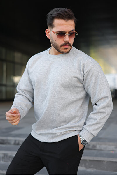 OMG Erkek OVERSIZE 3 İplik Şardonlu Bisiklet Yaka Sweatshirt Kalın Polar Asta...