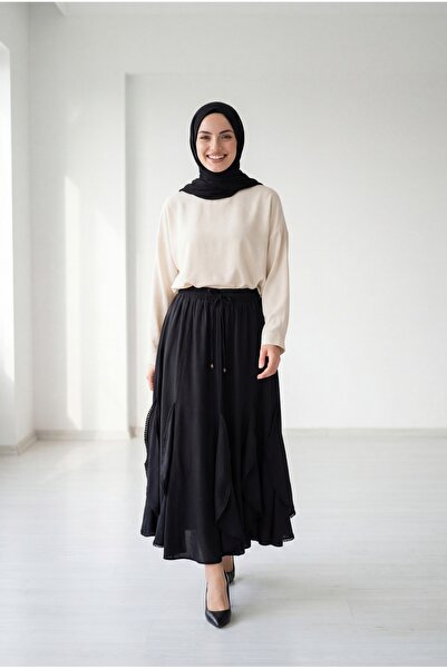 MİHRA STORE Lavona Ruffles Lace Pack Strawberry Skirt-Aa4274 Black