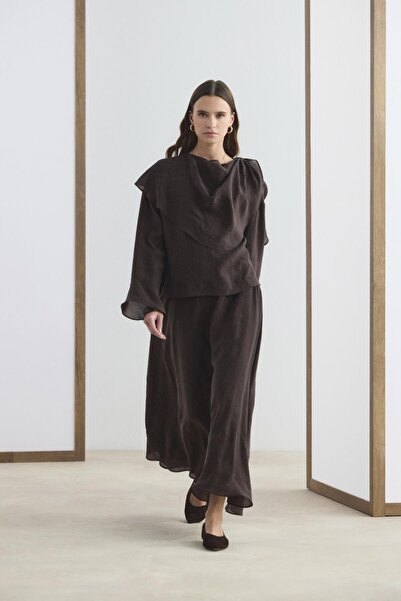 Shawl Collar Shirt Skirt Set Bitter Coffee