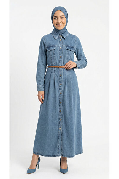 MİHRA STORE Rochie din denim Adenya cu buzunare acoperite, nasturi metalici ș...