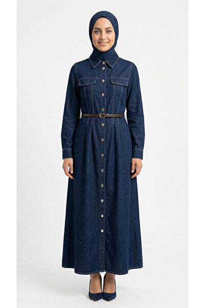 MİHRA STORE Rochie din denim cusută cu buzunare și nasturi metalici Adenya-ML...