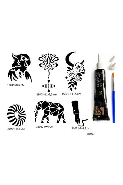 Airbrush Tattoo Sırt ve Kol 6 Adet Şablon ve Hint Kınası Geçici Dövme Seti