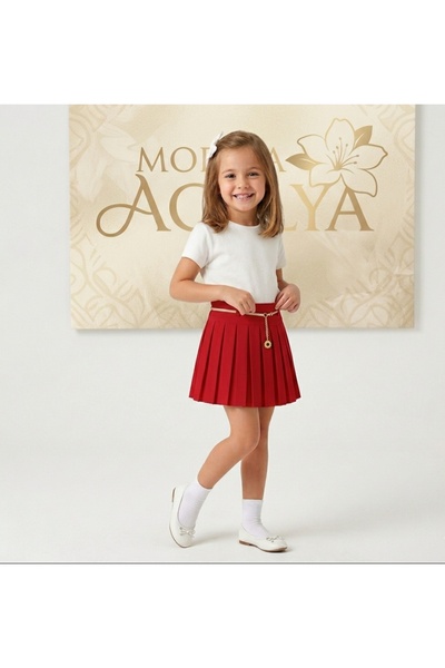 RAMON Girl's Pleated Skirt with Waist Adjustment Detail