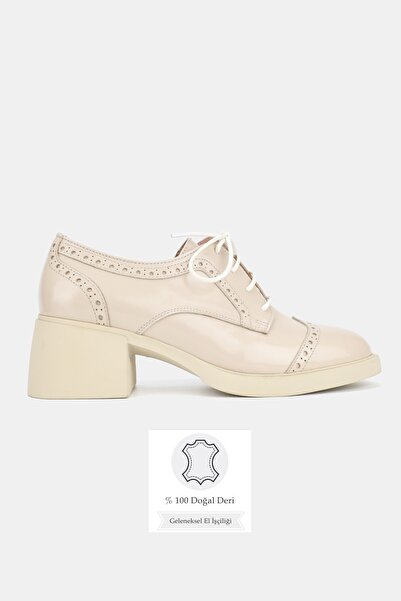 TUNAELLİ Women's Beige Patent Leather Genuine Natural De Leather Size 6-41 Th...