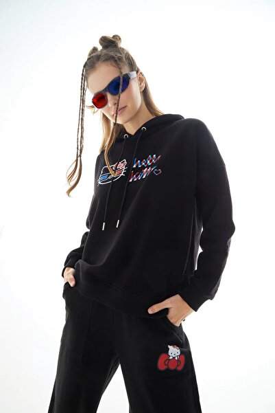 Hello Kitty Licencirana Sa kapuljačom debela Oversize kroj crna majica