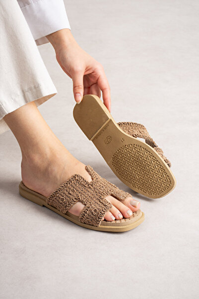 Moda Devrin Mink slamnata otvorena prednja strana ženska Papuče vanjska i Kuć...